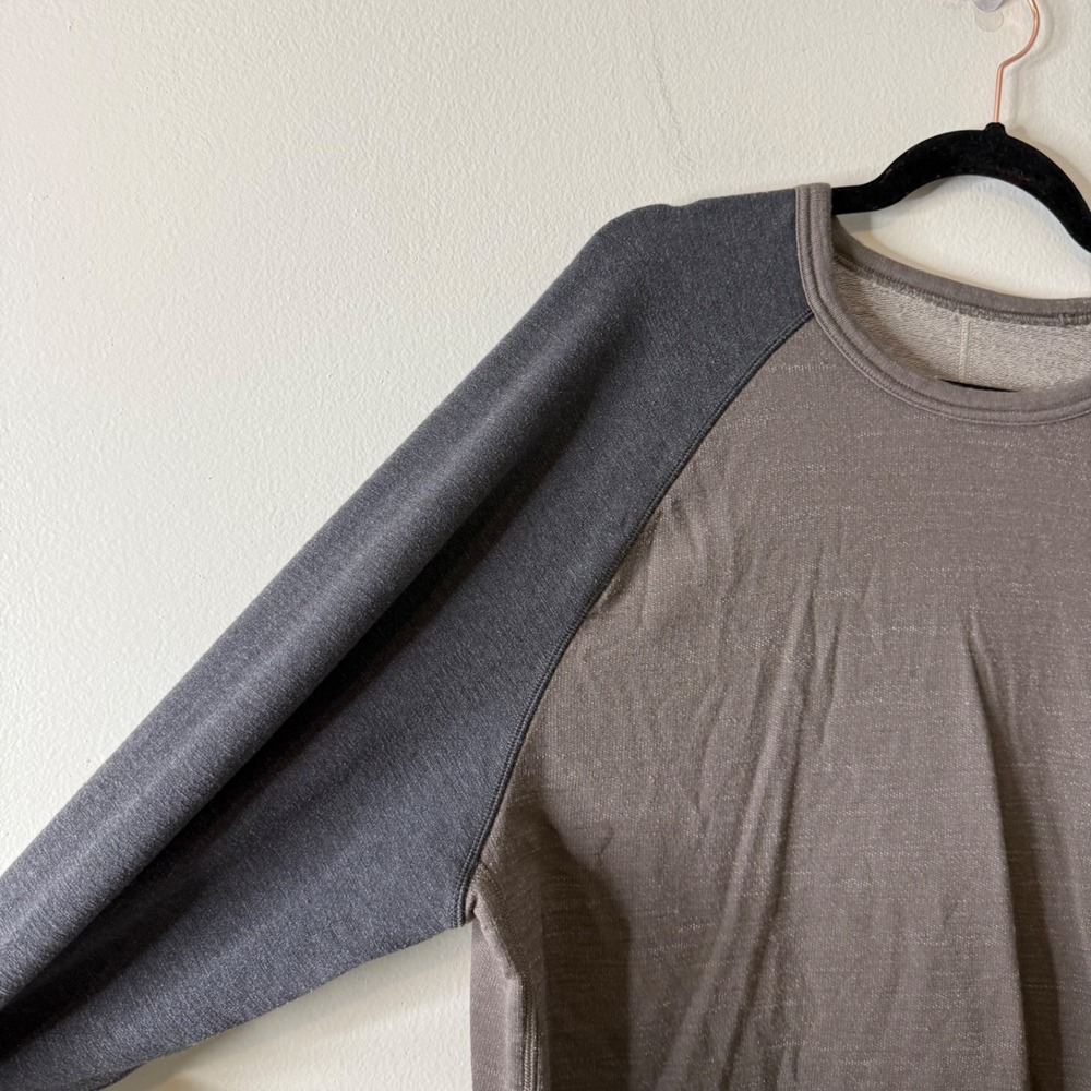 Lululemon Mens Raglan Crewneck Sweatshirt Brown Grey Side Zips XL - Picture 2 of 9